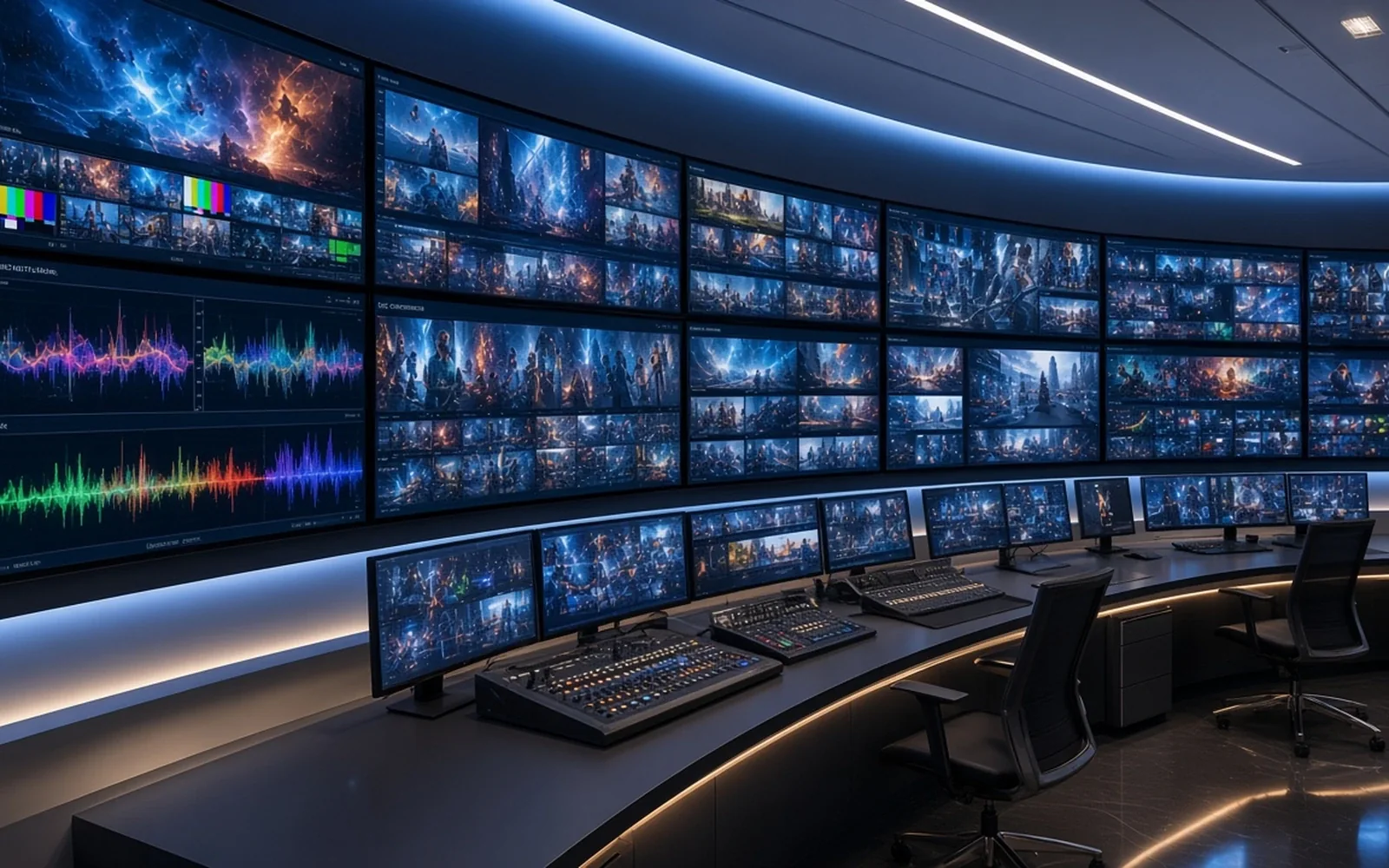 Broadcast master control room with video wall