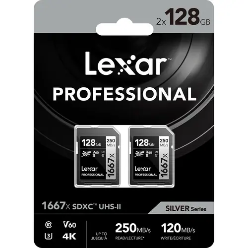 Lexar 128GB Professional 1667x UHS-II SDXC Memory Card (2-Pack)
