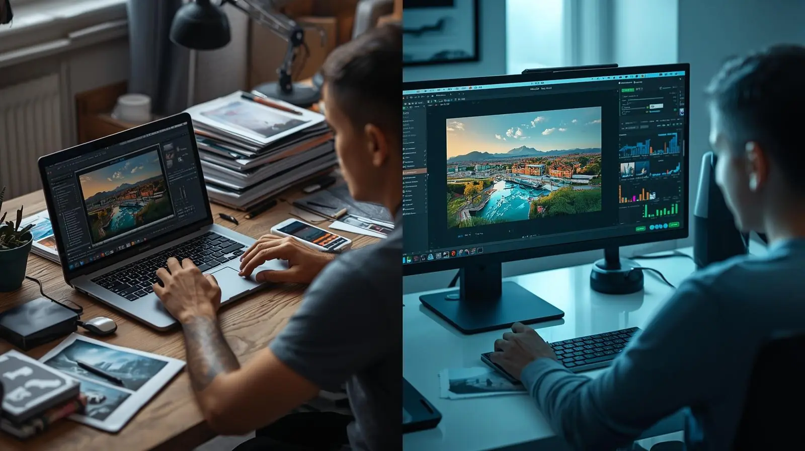 Image showing traditional editing workflow vs AI-assisted workflow