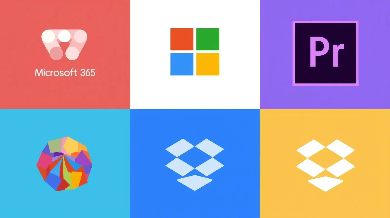 A collage of recognisable tool logos (Google Workspace, Microsoft 365, Figma, Adobe Premiere, Dropbox)