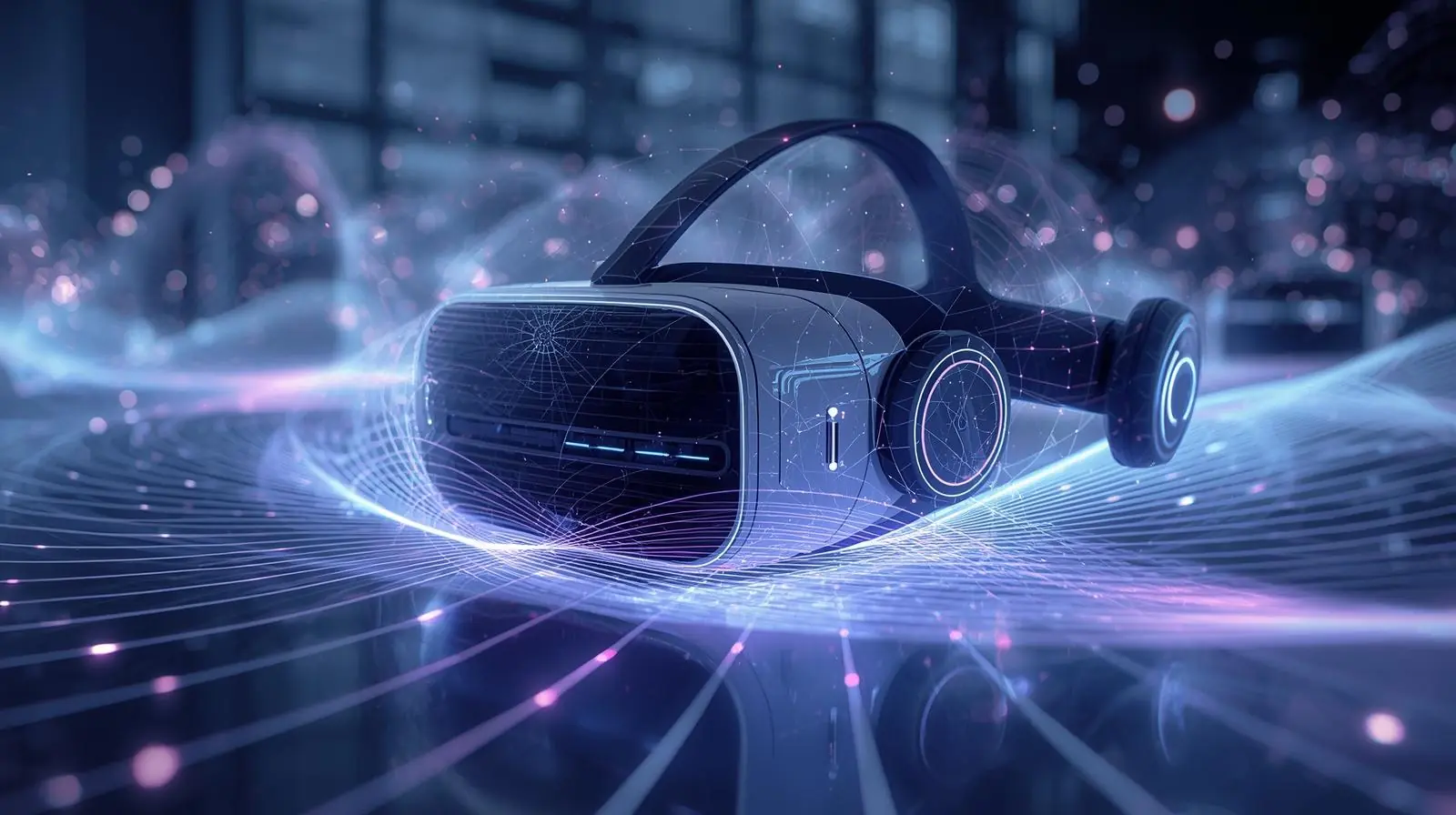 Futuristic concept art of VR AR headsets or immersive sound environments