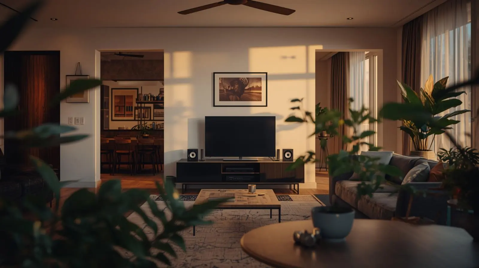 Home with music playing across different rooms