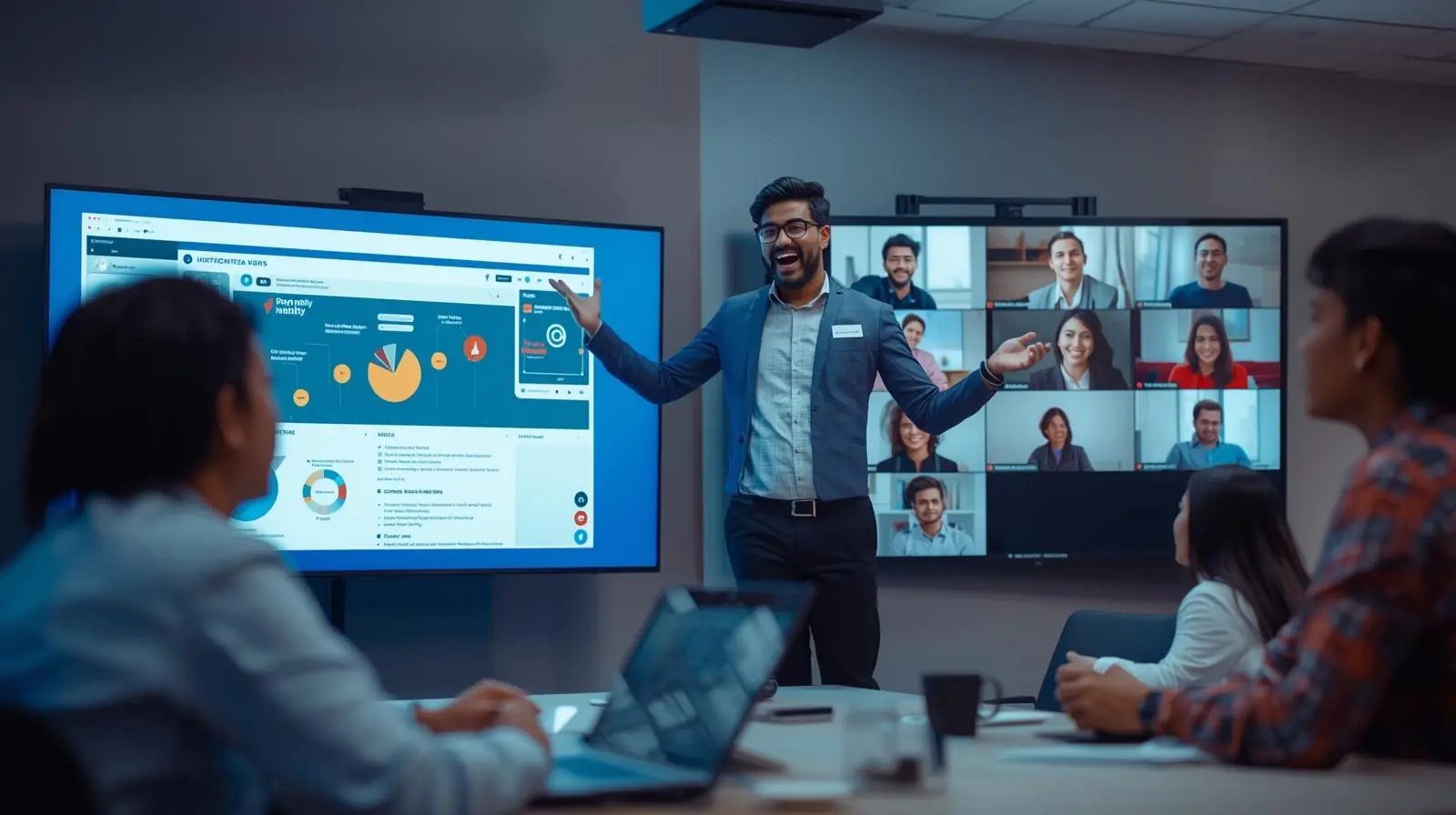 A facilitator training session with hybrid tech