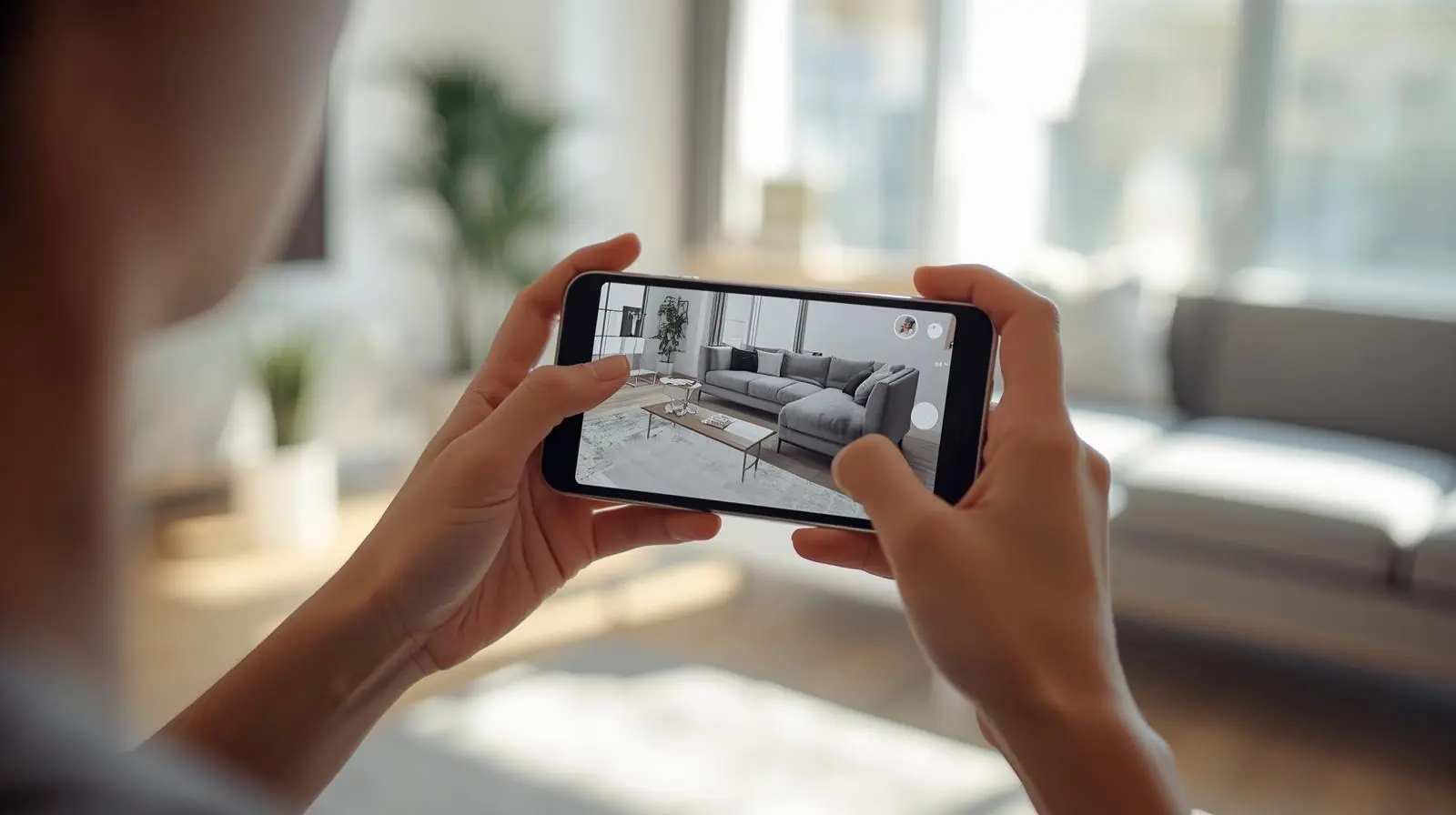 A shopper using a smartphone AR app to “try on” furniture in their living room or clothing virtually