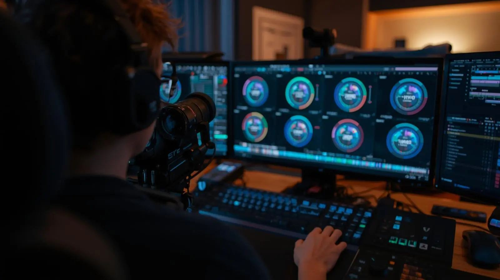 Editor applying colour correction or visual effects on-screen