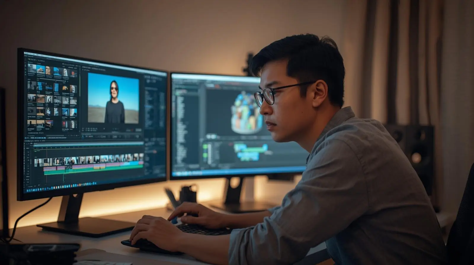 A thoughtful creator comparing options on screen
