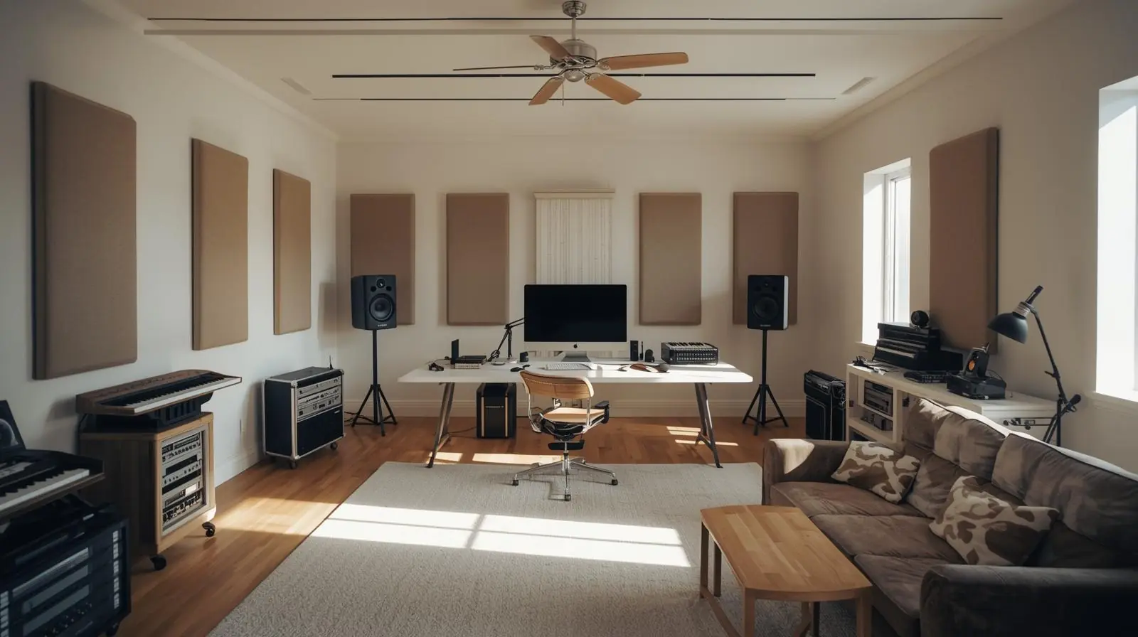 Finished home or professional recording setup, minimal, clean, and inspiring