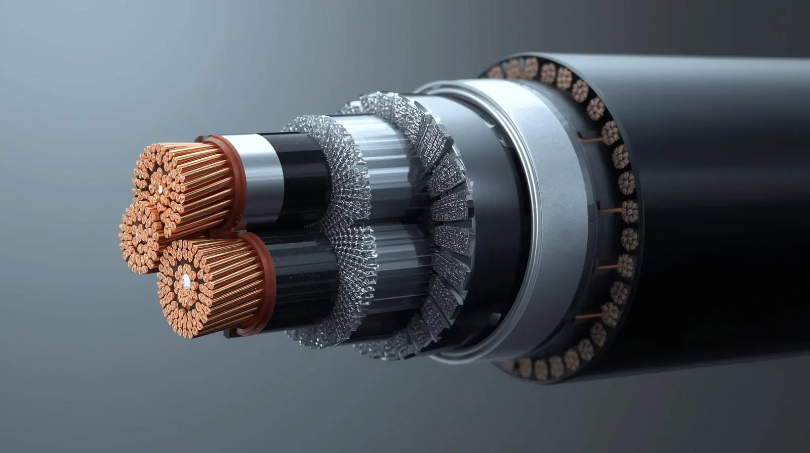 A detailed cross-section photo or diagram-style photo showing the internal parts conductors, shielding